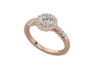 Anillo de Compromiso y Matrimonio de Oro Rosa con Diamante Cultivado en Laboratorio con Halo y 38 Piedras Laterales para Mujer - Product Image 1