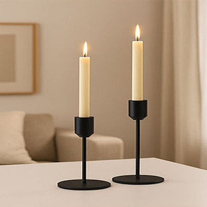 Set of 3 <b>Black</b> Metal Candle Holders Minimalist Taper Candle Holders for Dining Table - Product Image 1