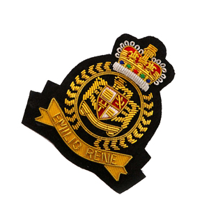 Custom Embroidered Patch <b>Sew</b>-<b>On</b> Irregular Shape Fabric <b>Badge</b> With Crown And Shield Design - Product Image 3