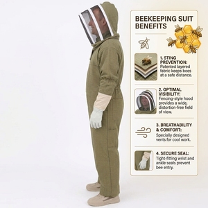 Combinaison de protection intégrale pour apiculteur, triple couche, avec capuche en maille respirante, coupe ample, vert olive - Product Image 1