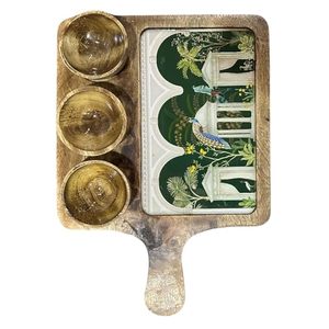 Tabla de servir decorativa de madera para charcutería con diseño artístico de azulejos y recipientes para salsas, accesorios modernos para la cocina - Product Image 5