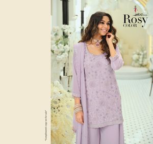 Georgette auténtico de primera calidad con adornos de cuentas al estilo pakistaní y bordados, conjunto con pantalón palazzo y dupatta. - Product Image 1