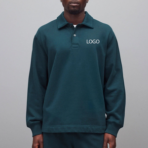 Sudadera para Hombre con Cuello Camisero y Cierre de Botones, Diseño de Color Sólido, Mangas Largas con Hombros Caídos, Costuras de Alta Calidad - Product Image 1