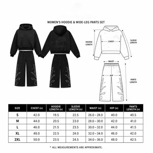 Ensemble de survêtement personnalisé noir à strass pour femme, sweat à capuche court et pantalon large, deux pièces scintillantes - Product Image 4
