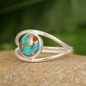 Venta caliente azul cobre Mohave turquesa anillo redondo 925 plata esterlina bohemio minimalista Navajo joyería aniversario de boda - Product Image 5