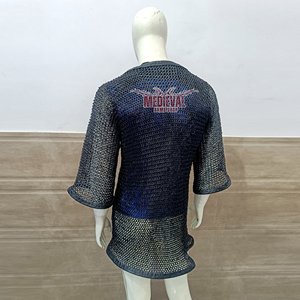 เสื้อเกราะเหล็กกล้าอ่อนยุคกลาง ขนาด 9 มม. แบบวงแหวนติดหมุดแบน แขนครึ่งแขน แต่งหนัง ปิดด้วยหัวเข็มขัด ทำด้วยมือ สีดำ - Product Image 5