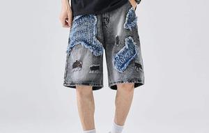 Shorts en jean stretch pour homme, mode décontractée, coupe ample, haute qualité, noir foncé délavé, streetwear - Product Image 3