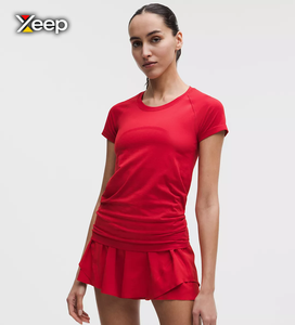 XEEP Embroidered Knitted Women's Casual Lightweight Workout T-Shirt Loose Fit Short Sleeve Breathable V-neck Letter - Product Image 1