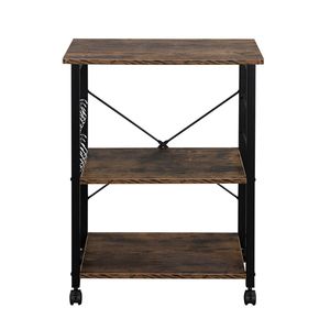 Carrello da Cucina a 3 Ripiani BakerFT, Supporto per Forno a Microonde, Stazione di Lavoro con Piano in Stile Vintage e Struttura in Metallo Nero - Product Image 2
