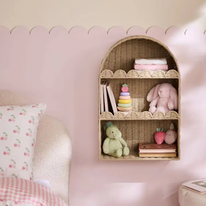 Étagère murale décorative à 3 niveaux en jonc de mer, artisanale, robuste, sûre pour les enfants, élégante et exclusive - Product Image 1