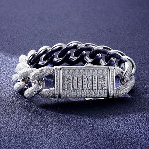 Pulsera cubana de oro blanco de 14 quilates de 16 mm y 7 pulgadas para hombre, la mejor calidad de piedras D VVS de Miami, los mejores joyeros y revendedores. - Product Image 1