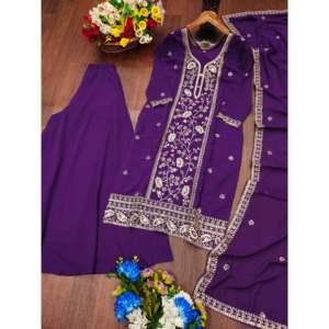Traje Sharara Bordado de Diseñador para Fiestas, Material de Poliéster, Trabajo de Bordado con Lentejuelas, Tipo Salwar Kameez - Product Image 4