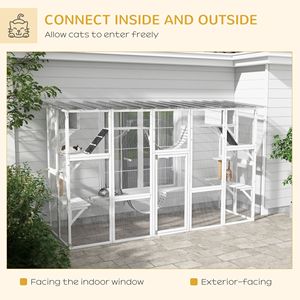 Jaula para Mascotas Blanca de 118"x37.5"x74" con Ventana, Techo y Estantes de Juego para Gatos de Exterior - Product Image 4