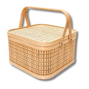 PHU HAO Best Selling Eco-Friendly Bamboo Gift <b>Basket</b> with Lid <b>Square</b> Storage <b>Basket</b> with Double Handles Home Decor - Product Image 1
