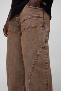 Hot Selling Custom Made Plus Size Hip Hop <b>Embroidered</b> Logo Streetwear Breathable Distressed Baggy Straight Denim Pants Men's Use - Product Image 6