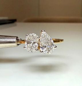 Toi Et Moi Women's Lab Grown Diamond Pear Cut Gold <b>Two</b> <b>Stone</b> Engagement Wedding <b>Ring</b> IGI Certified Minimal Luxury Trendy - Product Image 5