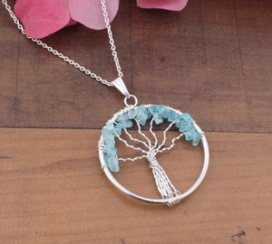 Collar Unisex de Plata de Ley 925 con Baño de Platino y Colgante de Árbol de la Vida con Circonita Natural Vintage, Venta al por Mayor - Product Image 4