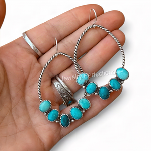 Most trending Natural Turquoise 925 Sterling <b>Silver</b> <b>Hoop</b> <b>Earrings</b> Long Oval Shape <b>Earrings</b> Fashionable Gift for Women - Product Image 2