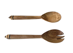 Ensemble de serveurs à salade en bois de luxe avec manche en bois de manguier, finition mate, design minimaliste durable pour le camping, ensemble de couverts - Product Image 5