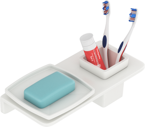 Jabonera cuadrada doble grande de pared, soporte de jabón de doble capa para baño, bandeja de vidrio con estante metálico, accesorios resistentes. - Product Image 2