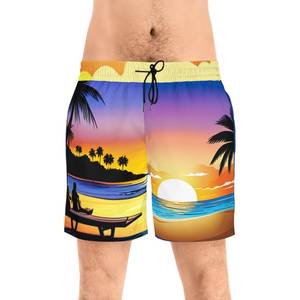 Shorts de Playa para Hombre con Estampado de Palmeras y Atardecer, Secado Rápido, con Cordón Ajustable - Product Image 2