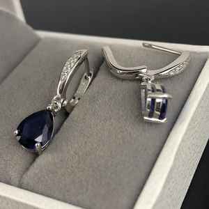 Boucles d'oreilles pendantes en saphir, argent sterling, pierre de naissance de septembre, vintage, cadeau de Noël ou de mariage pour femme - Product Image 3