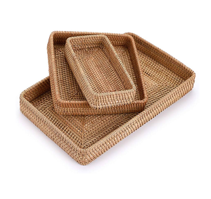 Decorative Rattan Woven Serving Storage <b>Tray</b> For Coffee Snacks Breakfast Handcrafted Cane Organizer <b>Tray</b> Basket For Tableware - Product Image 4