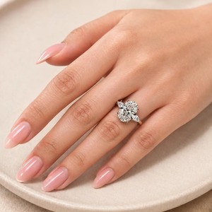 DEF Color VS VVS Clarity IGI Certified 10K 14K 18K Solid Gold Oval & Pear Natural Diamond Ring <b>Three</b> Stone Ring Engagement Ring - Product Image 3