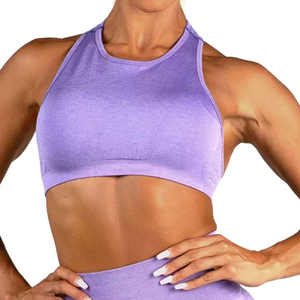 Soutien-gorge de sport sans couture pour femme, dos nageur, soutien moyen, couleur unie, respirant, avec détails en maille, idéal pour le yoga - Product Image 5
