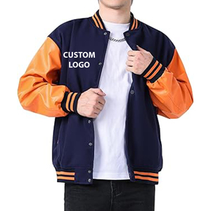 Veste de sport pour homme bleu marine avec manches orange, blocs de couleur, fermeture éclair sur le devant, vêtement décontracté pour l'automne - Product Image 4