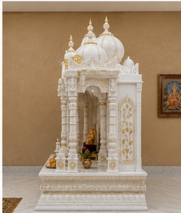 Mandir de prière hindou traditionnel en bois de teck massif avec dômes, finition blanche de luxe, armoire de temple en bois de teck massif - Product Image 4
