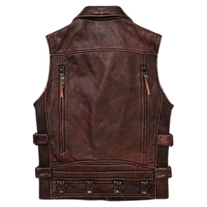 <b>Men's</b> Stylish Casual <b>Leather</b> <b>Vest</b> Retro Trendy Motorcycle Rider Jacket Western Cowboy Windproof Knitted Breathable Outer Wear - Product Image 6