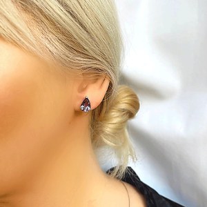 Genuine Amethyst Pear Solitaire Teardrop <b>Silver</b> <b>Stud</b> Earrings Elegant February Birthstone Jewelry Gift For Women - Product Image 4