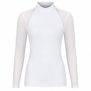 Camiseta de equitación de manga larga de malla blanca para mujer, transpirable, elástica, para competición, con logotipo personalizado OEM - Product Image 2
