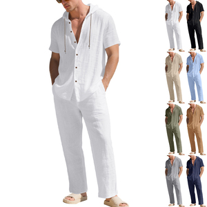 Ensemble décontracté blanc pour homme – Tenue d'été respirante en coton tissé – Ensemble deux pièces – Fabricant de vêtements d'été pour homme - Product Image 1