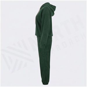 <b>Women</b> 100% Cotton Hooded Tracksuit Solid Green Full Sleeve Loose Fit Casual Jogger Set Autumn Midweight Fleece <b>Sweatpants</b> and - Product Image 3