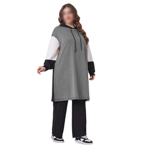 Trendy Colorblock <b>Modest</b> Hoodie Tracksuit Women Oversized Fleece Sweatshirt and Jogger <b>Set</b> Islamic Sportswear - Product Image 1