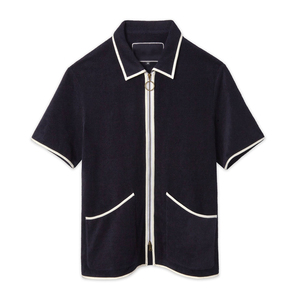 เสื้อเชิ้ตผู้ชายสีกรมท่า แขนสั้น ผ้าฝ้ายถัก 100% กระดุมเดี่ยว คอปกพับได้ สีพื้น ระบายอากาศ แห้งเร็ว เหมาะสำหรับฤดูร้อน - Product Image 2