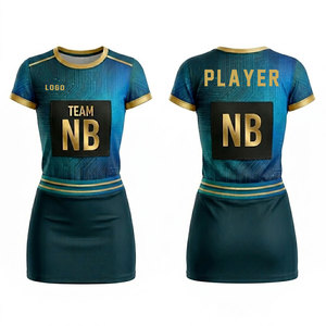 Uniforme de netball pour femmes, tissu respirant en polyester interlock 180 GSM, panneau contrastant bleu, sublimation personnalisée, nom du joueur sur le devant - Product Image 1