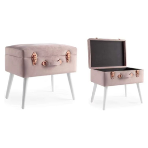 <b>Grey</b> Velvet Trunk Ottoman Features Tufted Top, Golden Latches And Sleek Metal Legs High Quality For Luxurious Home <b>Storage</b> - Product Image 3