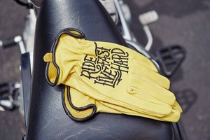 Guantes de cuero amarillos personalizados al por mayor Ride East Live Hard con diseño bordado de rayo negro, ¡pide ahora! - Product Image 4