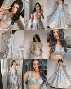 Lehenga Choli en satin gris à paillettes, longueur au sol, tenue traditionnelle indienne pakistanaise, robe de soirée de mariage - Product Image 6