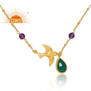 สร้อยคออเมทิสต์ชุบทอง18K และพลอยลูกปัดสีเขียวโอนิกซ์ชุบทอง18K จากผู้ผลิตเครื่องประดับชั้นดี - Product Image 4