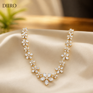 Yellow Gold Plated Flower Moissanite <b>Necklace</b> for Women Round Cut Diamond Wedding Bridal <b>Statement</b> <b>Necklace</b> - Product Image 1