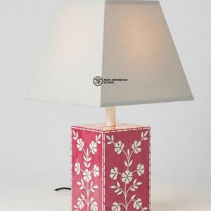 Premium Pink Inlay <b>Table</b> <b>Lamp</b> | Designer Bedside <b>Lamp</b> with Floral Pattern <b>Base</b> - Product Image 5
