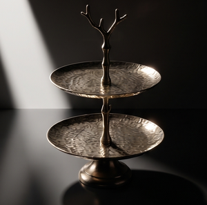 Modern Gold Metal 2 <b>Tier</b> <b>Cake</b> <b>Stand</b> Luxury Deer Antler Handle Hammered Dessert Display Cupcake Holder Table Decor - Product Image 5