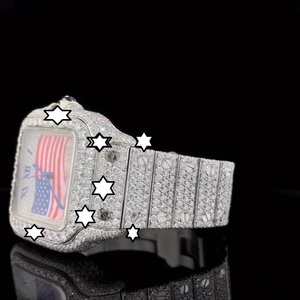 Reloj de Lujo para Hombre, de Acero Inoxidable, Rectangular, con Esfera de Bandera Americana, Correa con Incrustaciones de Diamantes, Cristal de Zafiro, Movimiento de Cuarzo - Product Image 2
