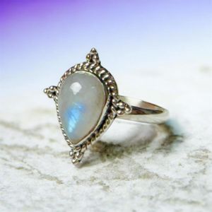 Natural Rainbow Moonstone Ring 925 Sterling Silver Handmade Pear Shape Blue Flash Gemstone Ring for Women Wholesale Jewelry - Product Image 1