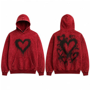 เสื้อฮู้ดโอเวอร์ไซส์ผู้ชาย ลายหัวใจสีแดงหยดเลือด ผ้าฝ้าย 100% เฟรนช์เทอร์รี่ สไตล์โกธิค ล้างสีแบบแอซิดวอช สำหรับฤดูหนาว - Product Image 1
