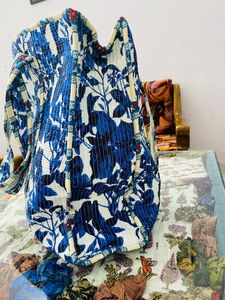 Blue Botanical Handmade Quilted Cotton <b>Boho</b> Style Drawstring Closure Lightweight Shoulder Carry Tote <b>Bag</b> for Women Bulk Export - Product Image 6